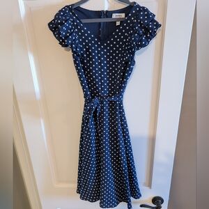 Girl"s Navy Polka Dot Midi Dress